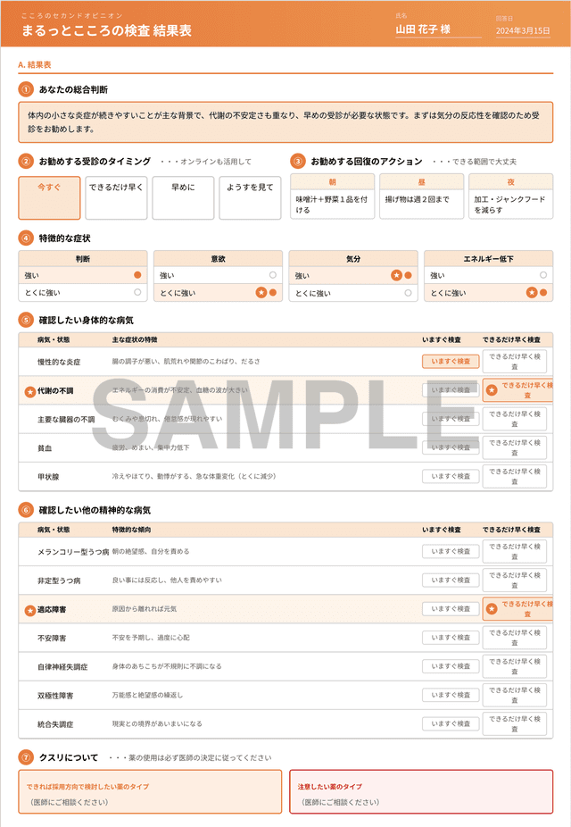 プログラム2 こころのバランスチェック 結果表 見本 1ページ目